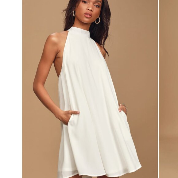 Lulus Dresses & Skirts - Lulu's white halter swing dress, Med